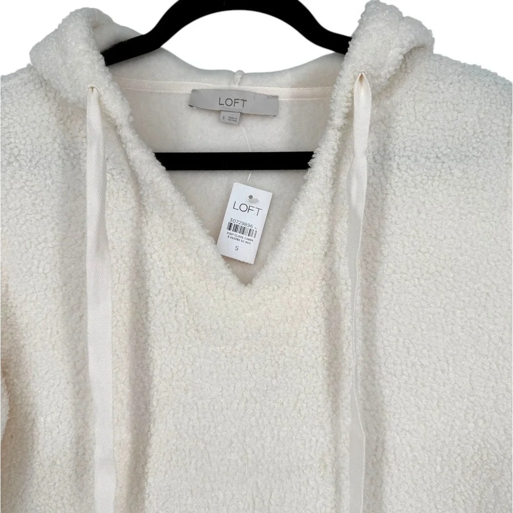 NWT LOFT V-Neck Sherpa Hoodie Ivory Pullover Sweater Top Size Small Cozy Lounge - Picture 7 of 14